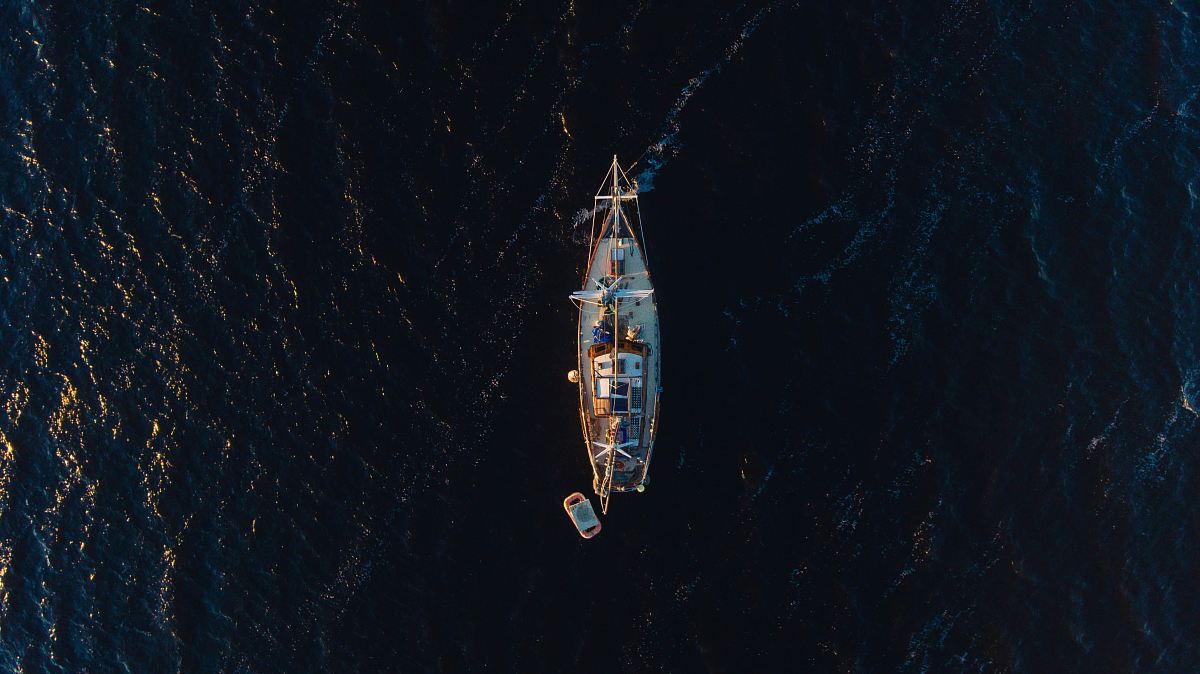 aerial view of white ship